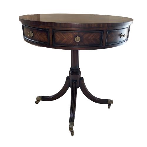 CENTURY MONARCH DRUM TABLE ON CASTERS 30": CENTURY MONARCH DRUM TABLE ON CASTERS 30" **THIS LOT MUST BE PICKED UP BY 3PM WEDNESDAY JUNE 10TH** LOT IS LOCATED OFF-SITE AT THE HOME. ADDRESS WILL BE PROVIDED TO WINNING BIDDERS. *BIDDERS MUST MAKE
