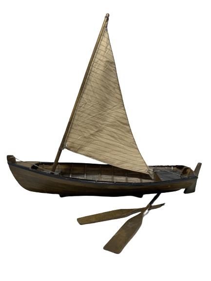 WOODEN SAILBOAT MODEL WITH OARS: WOODEN SAILBOAT MODEL WITH OARS 17" x 15" -Good condition consistent with age
