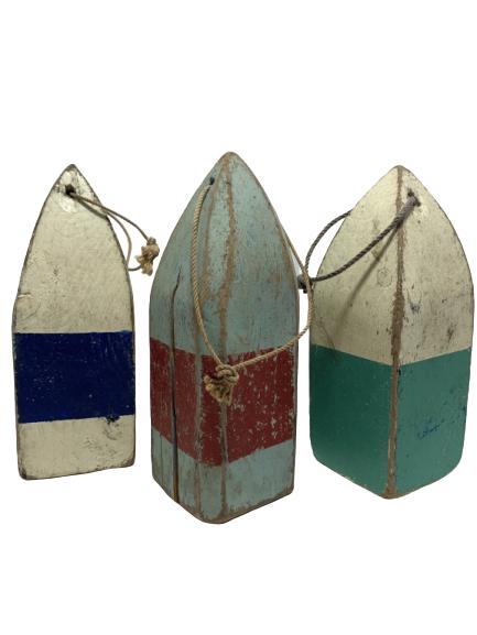 WOODEN NAUTICAL BUOYS: LOT OF 3 WOODEN NAUTICAL BUOYS VINTAGE 12" x 5" each -Condition consistent with age and use