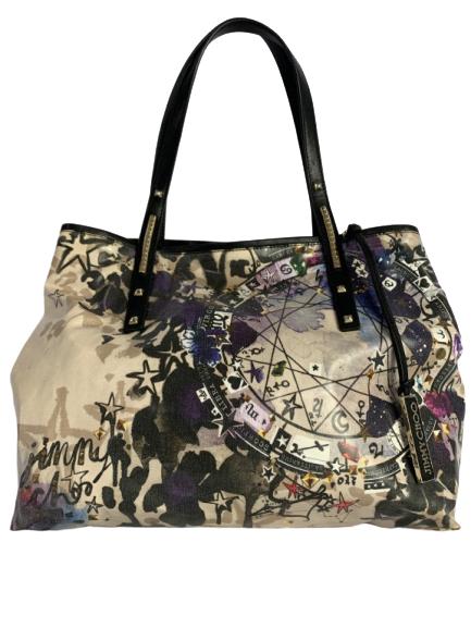 JIMMY CHOO LARGE DESIGNER HANDBAG ZODIAC DESIGN: JIMMY CHOO LARGE DESIGNER HANDBAG COLORFUL ZODIAC DESIGN -10" X 12" -Excellent condition