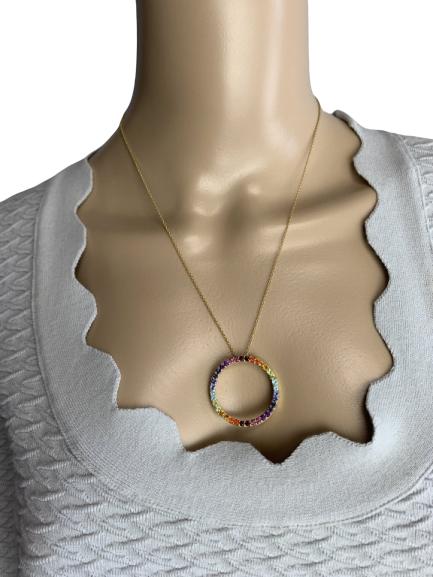 STERLING AND MULTI COLORED SAPPHIRE NECKLACE: STERLING AND MULTI COLORED SAPPHIRE NECKLACE -5.7 g