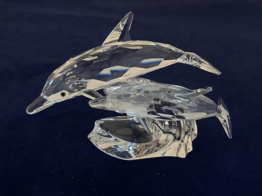 SWAROVSKI CRYSTAL "LEAD ME" DOLPHINS: SWAROVSKI CRYSTAL "LEAD ME" DOLPHINS -1990 RETIRED -WITH COA AND BOX 9 NO LID)