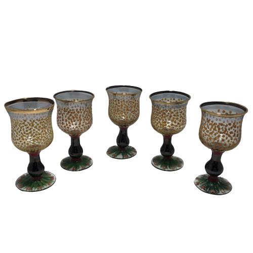 LOT OF 5 MACKENZIE CHILDS WINE GLASSES GOBLETS VTG: LOT OF 5 MACKENZIE CHILDS WINE GLASSES GOBLETS VTG5.5" H-EXCELLENT CONDITION