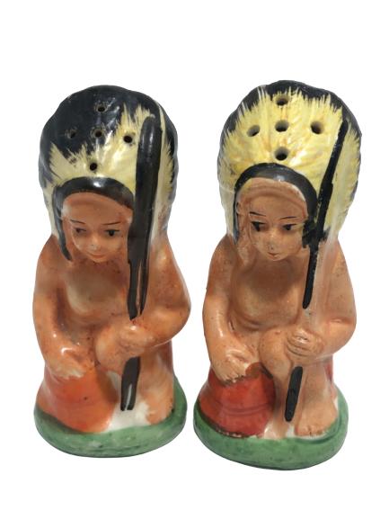 VTG CERAMIC SALT AND PEPPER SHAKERS NATIVE CHIEFS (1 of 5)