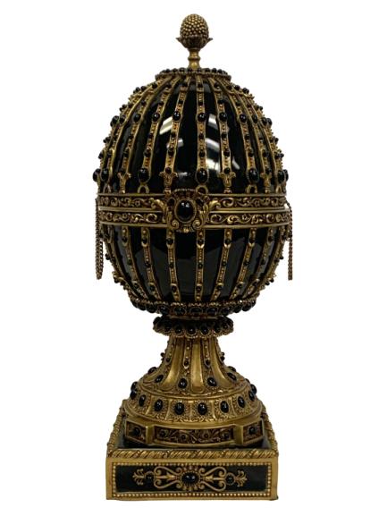 LARGE BLACK ENAMEL AND BRASS FABERGE STYLE EGG 24" (1 of 8)