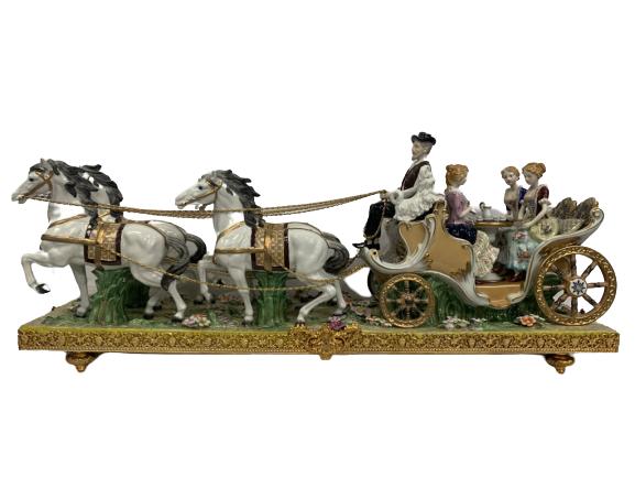 GRAND CAPODIMONTE STYLE HORSE DRAWN CARRIAGE 39" (1 of 7)