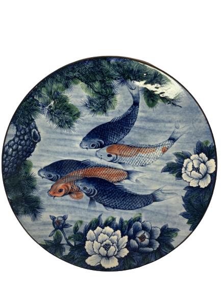 BLUE / ORANGE JAPANESE KOI FISH AND LOTUS PLATE (1 of 4)