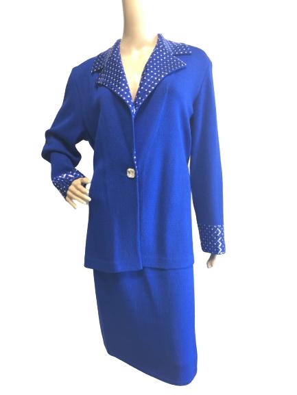 ST JOHN ROYAL BLUE KNIT SUIT SZ 16 (1 of 5)