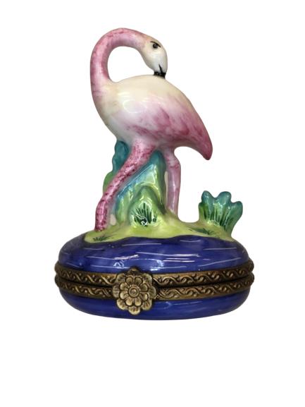 RARE LIMOGES PEINT  "PINK FLAMINGO" TRINKET BOX (1 of 3)