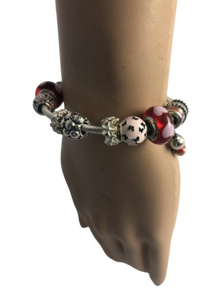 PANDORA SILVER AND RED CHARM BRACELET SMALL (1 of 6)