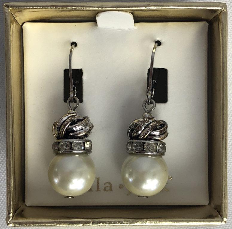BELLA & JACK SILVER AND PEARL EARRINGS IN BOX: BELLA & JACK SILVER AND PEARL EARRINGS IN BOX -New in Box
