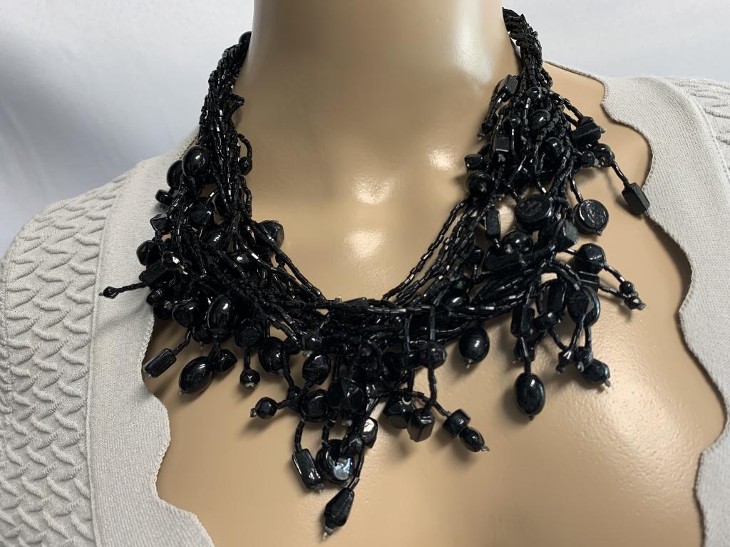 VINTAGE BLACK MULTI STRAND BEADED NECKLACE (1 of 3)