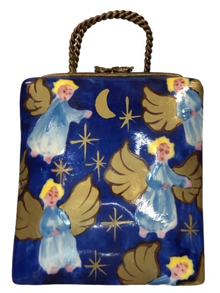 RARE LIMOGES SHOPPING BAG TRINKET BOX, SIGNED (1 of 4)