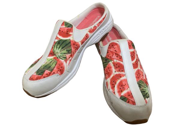 EASY SPIRIT CUSHIONED WATERMELLON CLOGS SZ10: EASY SPIRIT WOMEN'S CUSHIONED CLOGS SZ 10 -LIKE NEW CONDITION-WATERMELLON MOTIF