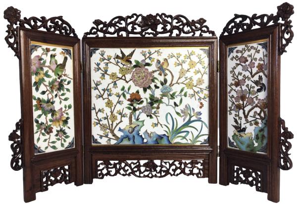 CLOISONNE WARE THREE FOLD ENAMEL & WOOD DISPLAY 11.75" (1 of 12)