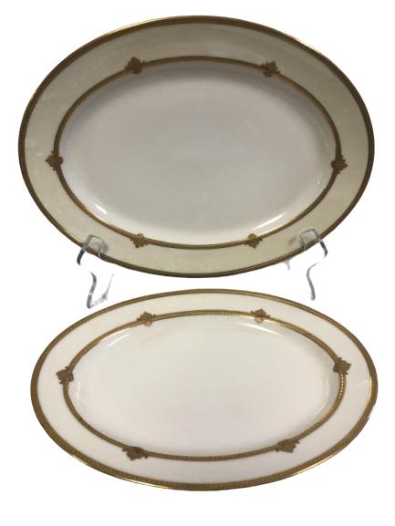 (2) HAVILAND FRANCE GOLD TRIM SERVING DISHES 14": 2 HAVILAND FRANCE CHINA SERVING DISHES -14" X 10"-11.5" X 8.5"-VERY GOOD CONDITION, NO CHIPS OR CRACKS