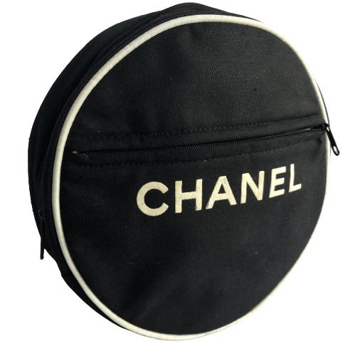 CHANEL ROUND BLACK COSMETIC BAG 8" x 2.5" (1 of 9)
