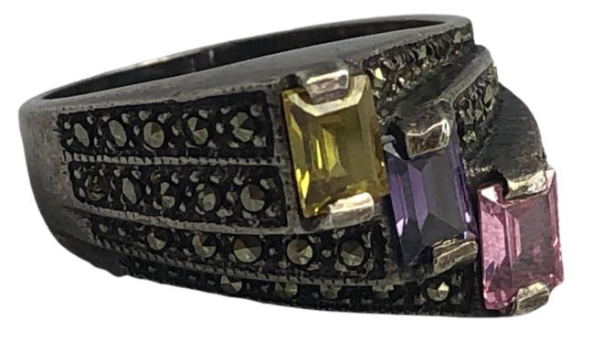 STERLING SILVER THREE TIERED JEWELED RING SIZE 9 (1 of 4)