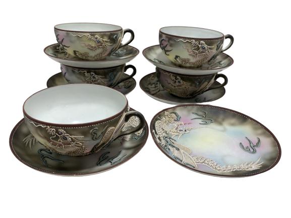 VTG LOT OF 5 ORIENTAL CUPS/SAUCERS 5" x 2" (1 of 3)