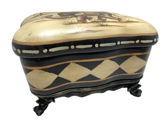 DECO CERAMIC ELEPHANT MOTIF BOX W/LID 8" X 5": DECO CERAMIC ELEPHANT MOTIF BOX W/LID 8" X 5" - very good condition