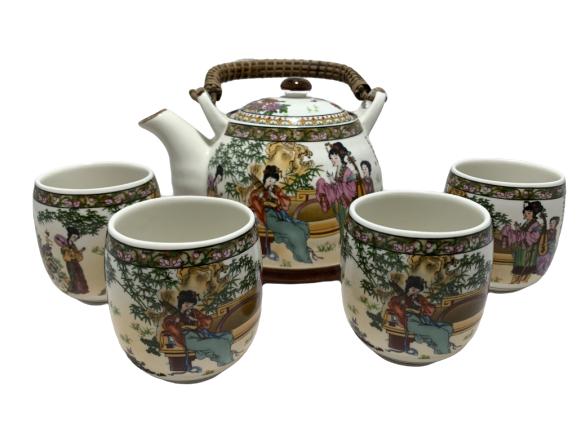VINTAGE BEAUTIFUL ORIENTAL TEAPOT & CUPS 6" X 4" (1 of 4)
