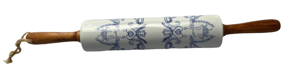VINTAGE CERAMIC & WOOD ROLLING PIN 17" (1 of 5)
