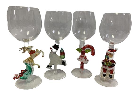 4 ADORABLE CHRISTMAS NOVELTY WINE GLASSES 9": 4 ADORABLE CHRISTMAS NOVELTY WINE GLASSES 9"