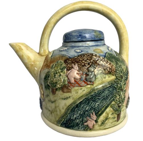 VINTAGE CERAMIC RABBITS PAINTED TEAPOT (1 of 8)