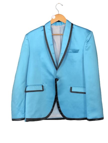 MEN'S LIGHT BLUE SATIN TUX JACKET BLACK TRIM 44 (1 of 4)
