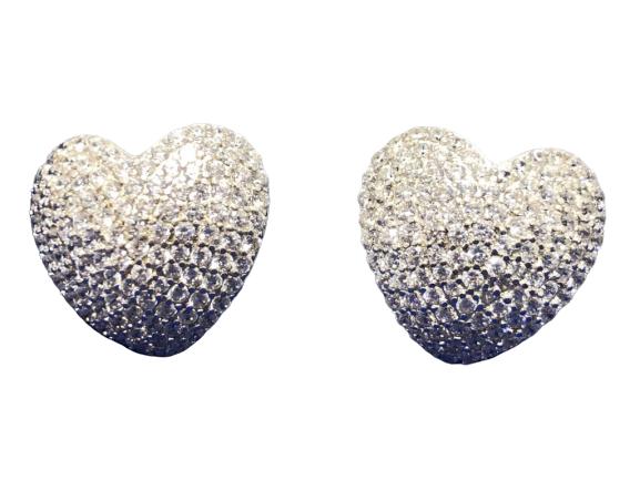 STERLING SILVER CZ PIERCED EARRINGS HEART SHAPED (1 of 3)