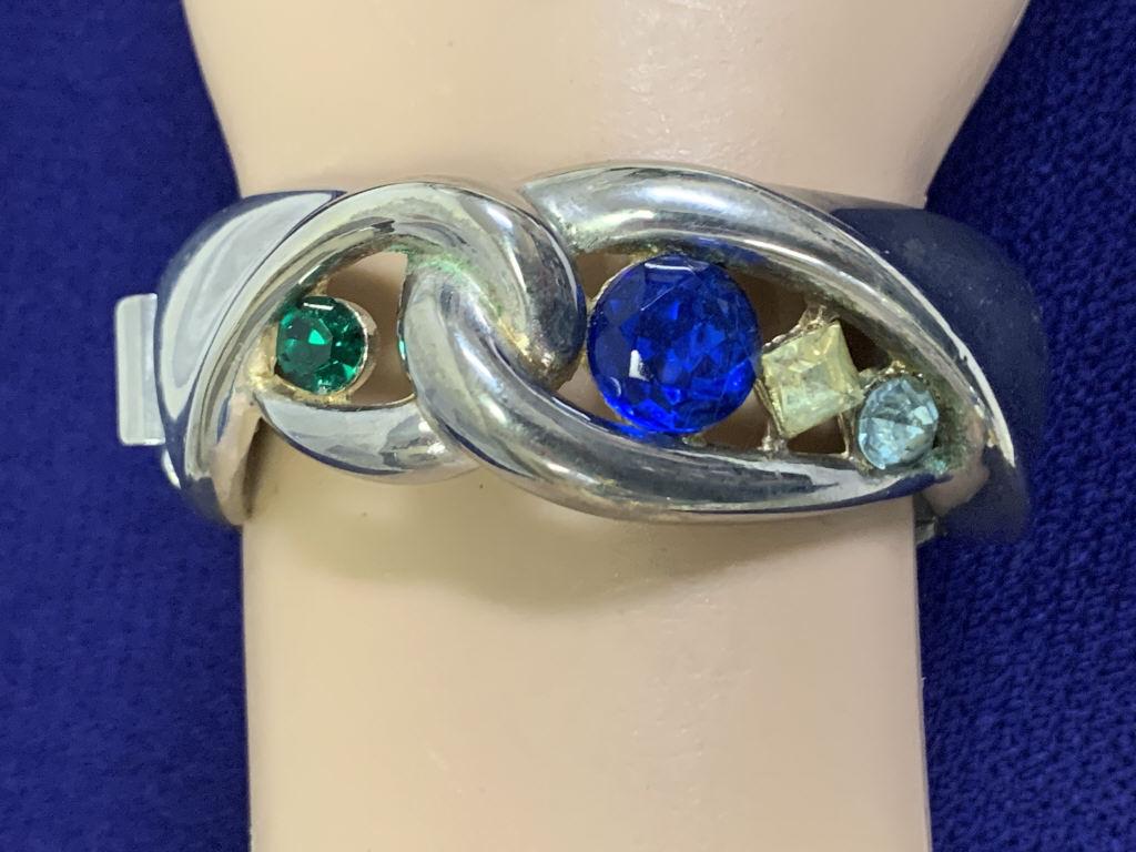 VINTAGE GIVENCHY SILVER AND STONE CUFF BRACELET: VINTAGE GIVENCHY SILVER AND STONE CUFF BRACELET -2" INTERIOR