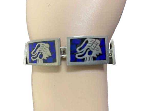 VINTAGE STERLING & LAPIS AZTEC DESIGN BRACELET (1 of 3)
