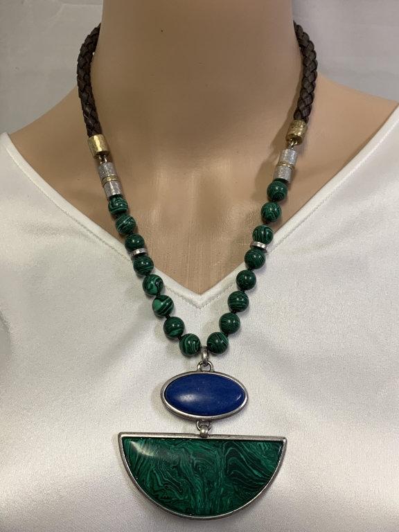VINTAGE AZTEC INSPIRED LEATHER & JADE NECKLACE (1 of 5)