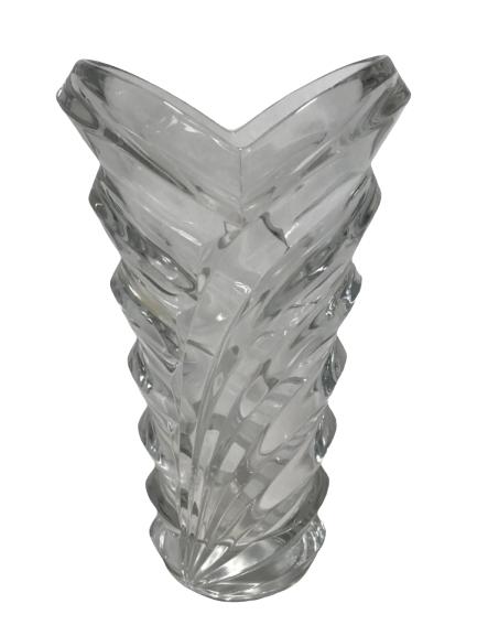 VINTAGE DECORATIVE CRYSTAL CLEAR VASE 9" x 5.5": VINTAGE DECORATIVE CRYSTAL CLEAR VASE- 9" x 5.5"- good vintage condition