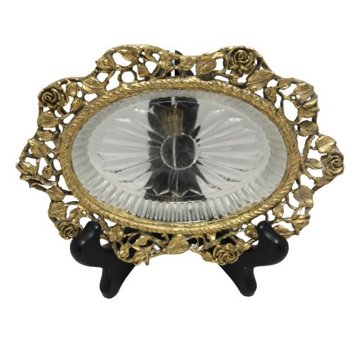 VINTAGE CRYSTAL  GOLD ASH TRAY 1" X 6.5" (1 of 4)