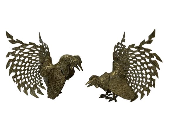 PAIR OF ITALIAN BRASS FIGHTING ROOSTER SCULPTURES (1 of 5)