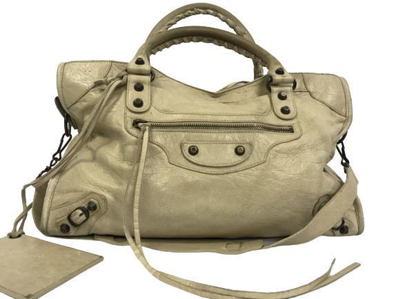BALENCIAGA IVORY CALF LEATHER CITY SHOULDER BAG: BALENCIAGA CITY IVORY CALF LEATHER SHOULDER BAG -38cm x 24cm x 12cm-Ivory calf leather-AAM9365