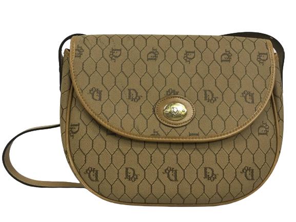 DIOR LIGHT BROWN CANVAS FLAP SHOULDER BAG (1 of 8)