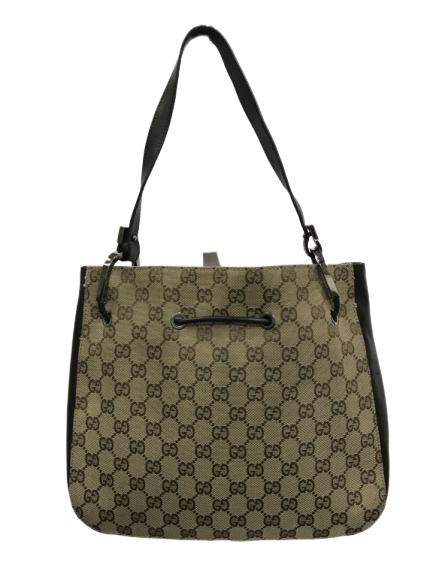 GUCCI BEIGE & BROWN CANVAS DRAWSTRING HANDBAG (1 of 7)