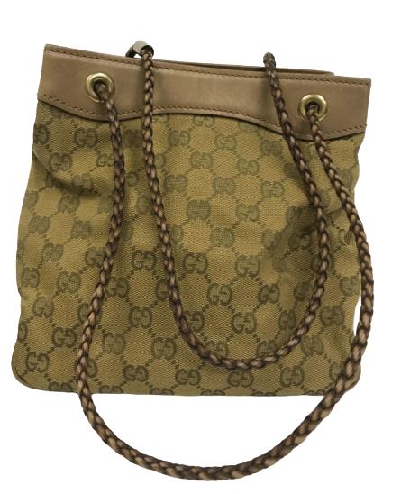 GUCCI KHAKI GREEN & BROWN CANVAS SHOULDER BAG (1 of 5)