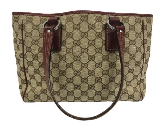 GUCCI BEIGE & BURGANDY CANVAS SHOULDER TOTE BAG (1 of 8)