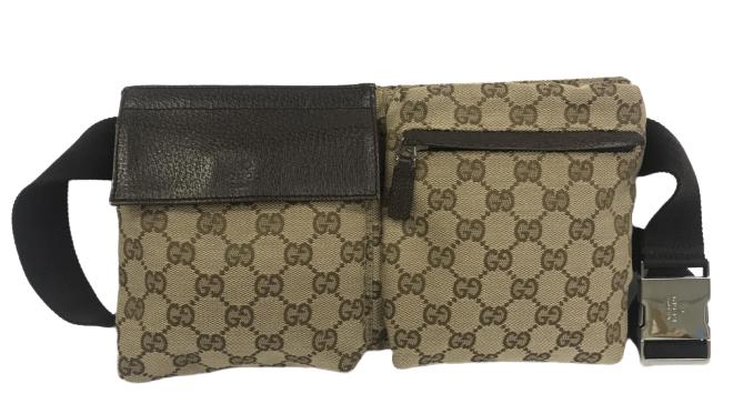 GUCCI BEIGE & BROWN MONOGRAM CANVAS WAIST POUCH (1 of 7)