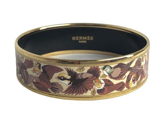 HERMES ENAMEL/STAINLESS STEEL BIRD PATTERN BANGLE (1 of 5)