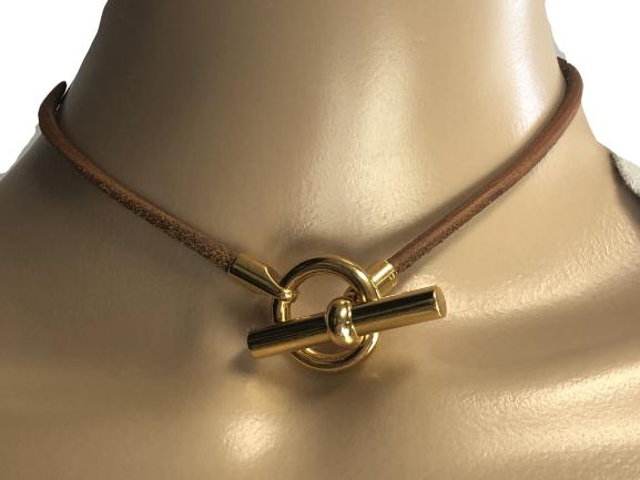 HERMES BROWN LEATHER CHOKER 35CM LONG (1 of 6)