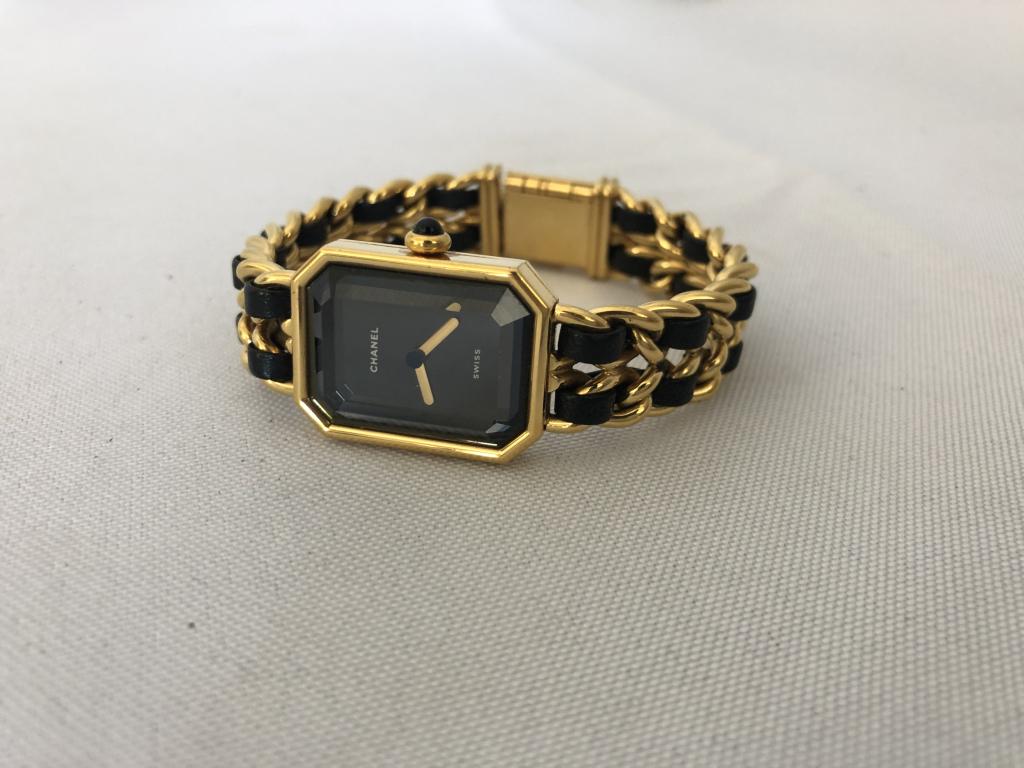 CHANEL PREMIERE GOLD PLATED & LEATHER WATCH 7"L (1 of 9)
