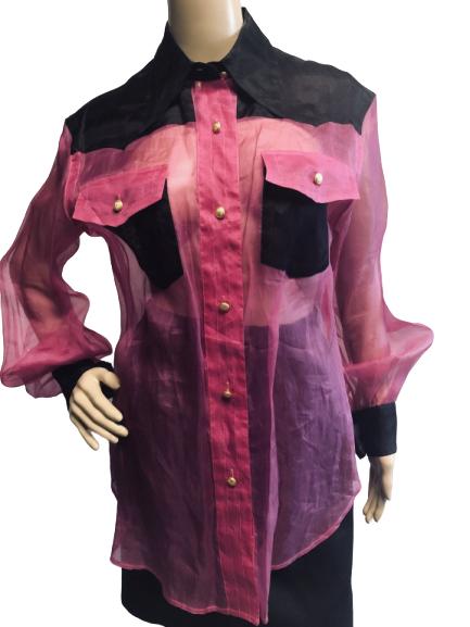 VINTAGE MOSCHINO FUSCHIA SHEER BLOUSE SIZE 40 (1 of 4)