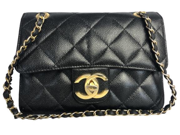 VINTAGE CHANEL QUILTED BLACK CALFSKIN FLAP HANDBAG (1 of 15)