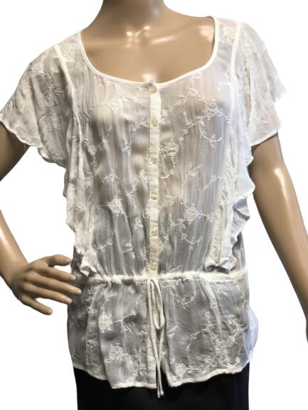 LUCKY BRAND WHITE SHEER EMBROIDERED TOP SIZE SMALL (1 of 3)