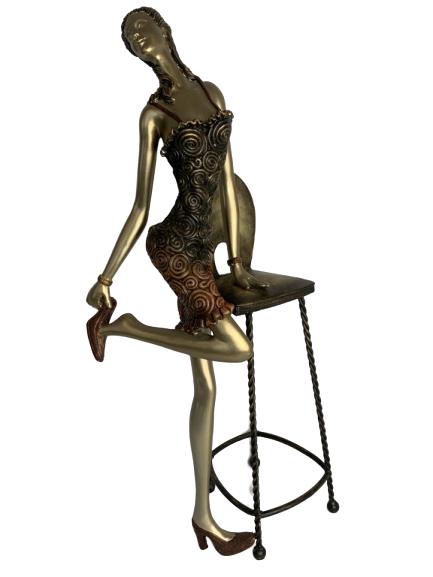 WOMAN AND CHAIR FAUX BRONZE STATUE 29" TALL (1 of 8)
