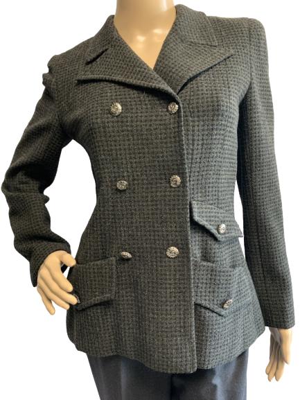CHANEL BLACK AND OLIVE CHECKED WOOL JACKET SZ38 (1 of 5)